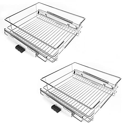 MENGDA Tiroir Téléscopique de Cuisine - Largeur (26/41/46/56cm) et Set (1/2 Pièces) au Choix, Charge max: 12 kg, Rails Inclus - Panier de Rangement Coulissant (2, Convient pour armoire de 46 cm)