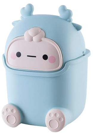 Tissting Simpatica Pattumiera Ribaltabile, Mini Pattumiera da Tavolo Portatile a Forma di Cartone Animato, Scatola Portaoggetti Per Tavolo(Alce Azzurro Chiaro)