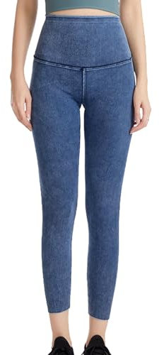 Damen-Leggings mit hoher Taille, Fleece-gefüttert, Herbst und Winter, Denim-Yogahose, hohe Taille, schlankmachend und Hüftstraffung, eng anliegend, elastischer Bauch, Weihnachts-Passform, Hose für