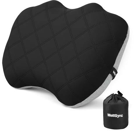 WellSync Oreiller Gonflable Camping Coussin Voyage Coussin Plage avec taie d'oreiller Amovible Sac de Rangement, Ultraléger Compact Confortable Ergonomique Oreiller de Voyage Randonnée Trekking Pêche