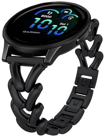 VanHooc 20 mm metallrem för Garmin Forerunner 170/170 Music/Forerunner 70/Approach J1/Forerunner 570 42 mm, elegant smal metallkedja ersättningsrem för Vivoactive 6/5, 20mm, Metall, 1