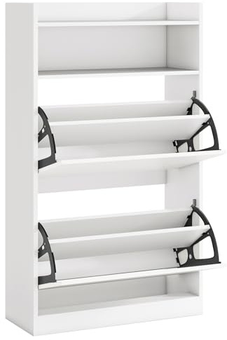 Multigot Shoe Storage Cabinet, Hidden Shoe Rack with 2 Flip Drawers, Adjustable & Removable Shelves, Freestanding Narrow Shoe Storage Organizer for Entryway, Hallway, Living Room (White)