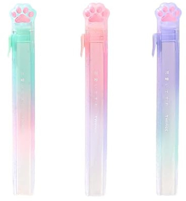 Kawaii infällbara suddgummin, 3 stycken katttassar, suddgummi, färggradient sött suddgummin, Kawaii suddgummi, katt för skola, kontor och hem