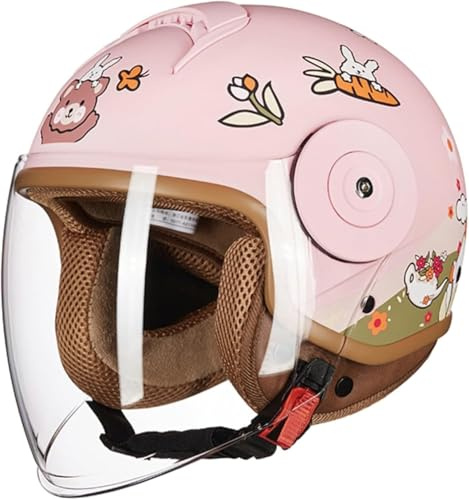 Caimcie Niedlicher Halbhelm für elektrische Motorräder für Kinder, ECE/DOT-zugelassener Halbschalenhelm für Kinder mit offenem Gesicht für 2–14 Jahre, Retro-Moped-Hut für Jugendliche A,46-54cm