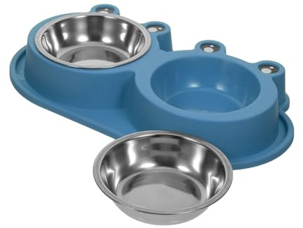 Gatuida Cuenco Doble para Mascotas Antideslizante con Diseño Antiderrame Acero Inoxidable para Perros Pequeños Gatos y Cachorros Comida y Agua Azul Profundo Preventivo contra
