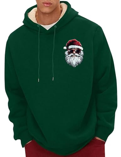 Fleecefodrad julhuvtröja, varm tomte tryck pullover sweatshirt med dragskohuva, mjuk mysig jultröja med ficka, rolig festlig huvtröja för presentutbyte, pubkvällar eller vinterevenemang