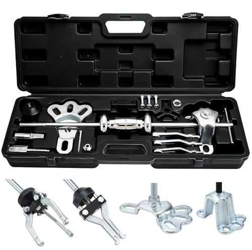 FreeTec Juego de extractor de rodamientos de rueda 9 en 1 con martillo deslizante, 2/3 mordazas de rodamiento interior, extractor interior, cubo delantero y trasero, extractor de martillo deslizante