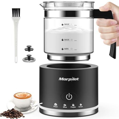 Morpilot 4-i-1 elektrisk mjölkskummare, stor kapacitet, 500 ml, 600 W, mjölkfrother, kyld varm mjölk och varm mjölk, delad mjölkemulgerare för cappuccino Macchiato Latte