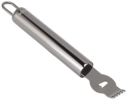 Rallador de limón, herramienta para rallar limón, pelador de cítricos para cócteles, pelador de naranjas de acero inoxidable con cuchillo de canal y lazo para colgar, agarre (Negra)