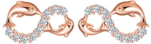 MicVivien 925 Sterling Studs - Delfinörhängen - Infinity Zirconia knoppörhängen - fina örhängen smycken för kvinnor flickor e sterlingsilver, colore: Rosa guld, cod. MV148-R