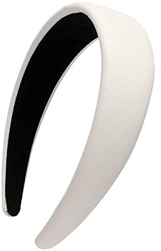 LONEEDY - Diadema de cuero ancha y dura de 4,3 cm. Diadema acolchada para mujeres (blanco)