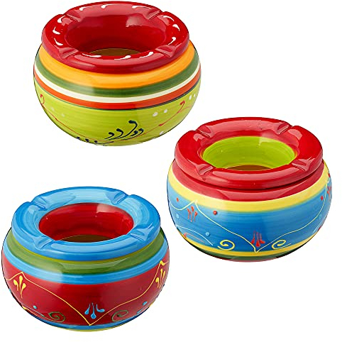 Sturmaschenbecher Provence 3er Set │Ø 13,5cm Keramik bunt │ Aufsatz abnehmbar │Windaschenbecher (3 x Sturmaschenbecher Provence Ø13,5cm)