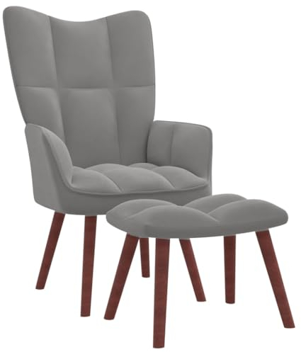 vidaXL Silla de Relajación con Reposapiés Taburete Asiento Sillón Salón Sala de Estar Estudio Escritorio Oficina Muebles Terciopelo Gris Claro