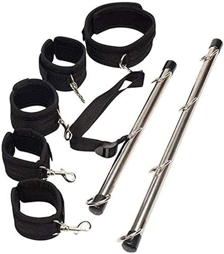 Fesselset Verstellbare Spreizstange aus Edelstahl mit Kragen Handschellen Fußfesseln Fesselset Hals Hand Beine for Frauen, Männer, Paare