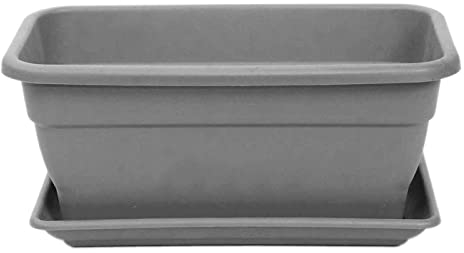 Acan Tradineur - Jardinera plástico con Plato 16 litros - PLFT - Macetero, Maceta para Plantas y Flores Rectangular de plástico con Agujeros de Drenaje (40 cm, Gris)