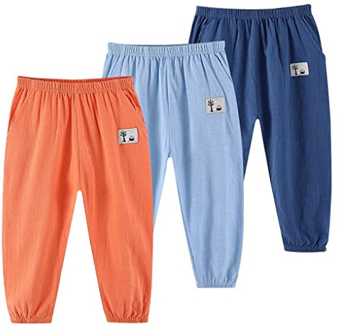 ACMEDE 3 Pz Pantaloni Harem per Ragazzi Ragazze in Cotone Casual Larghi Estivi Comodi Zanzare Pigiama per la Casa Bambino 3-10 Anni