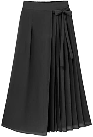 MKIUHNJ Culottes Pantalons Femme Plissé en Mousseline de Soie Grande Taille Élastique Décontracté Noir , XL
