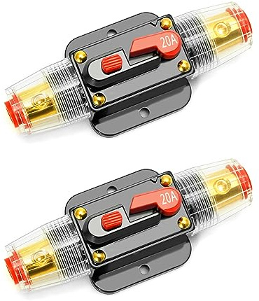 QWORK® 2 Stücke 20A Sicherungshalter Manuelle Rückstellung, Autoschutz Leistungsschalte mit manueller Rückstellung für Kfz-Schutz-Stereoschalter zurücksetzen