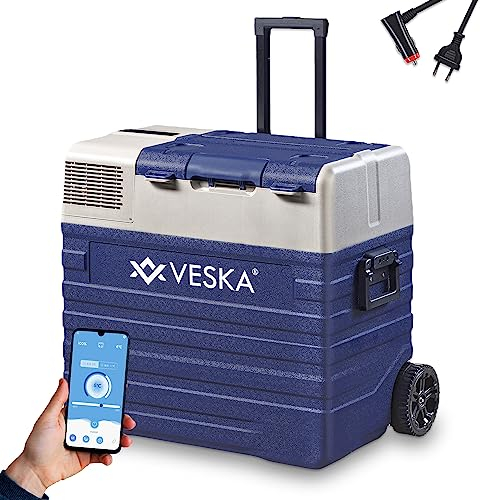 Kompressor Kühlbox elektrisch, Gefriertruhe mit APP-Steuerung, USB-Anschluss, 12/24V, 230V, Räder, transportabler Kühlschrank, Kühltruhe, Gefrierbox bis -20 °C für Auto, LKW, Boot (62L - blau)