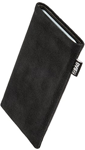 fitBAG Classic Schwarz Handytasche für Apple iPhone 15 Pro Tasche aus original Alcantara mit Microfaserinnenfutter | Hülle mit Reinigungsfunktion | Made in Germany