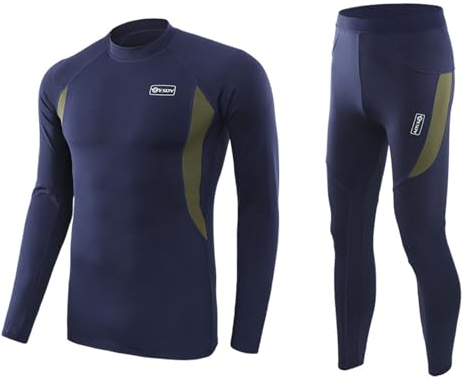 KONG JIMFAN Thermounterwäsche Herren Half Zip Pullover Herren Medizinische Kompressionsbekleidung Boulderhose Herren Radunterhose Herren Winter Kleidung Herren Ski Mütze(Marine,S)