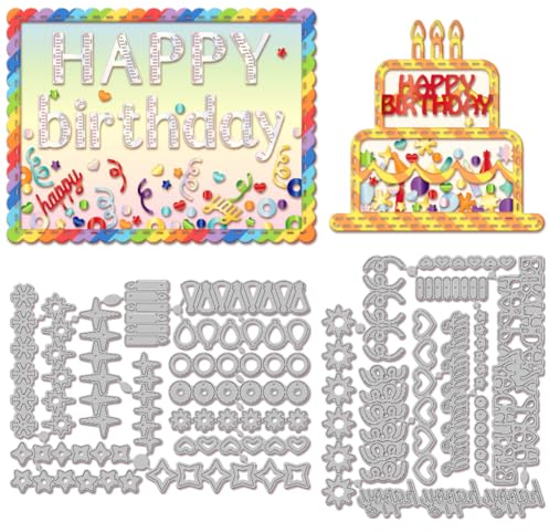 GLOBLELAND Birthday Sequins Stars Shaker Cutting Dies for Card Making Happy Birthday Metal Die Cuts Cutting Dies Templates for Scrapbooking Journal Embossing Paper Craft Decor