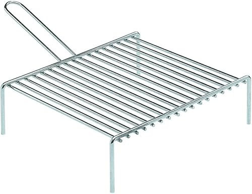 Graticola Camino in Tondino di Acciaio Cromato con Piedi, Ideale per Barbecue e Arrostire, Resistente e Pratica. (35x60 cm)