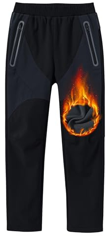 MoFiz Kids Snow Ski Trousers Boys Girls Outdoor Waterproof Windproof Trousers Fleece Lined Walking Hiking Snowboard Pants Zipper Pockets US 18/20=UK 16/18 Years Black Size XL