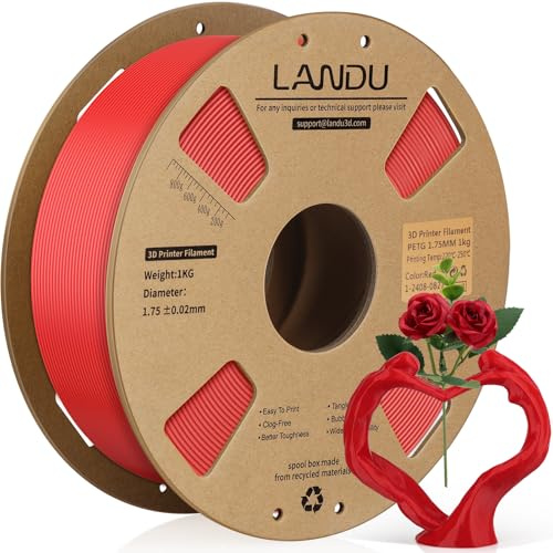LANDU PETG Filament 1.75mm 3D Drucker Filament PETG Stärker Zähigkeit Maßgenauigkeit +/- 0,02 mm 1kg Pappspule(2.2lbs) Passend für die meisten 3D Drucker,PETG Rot