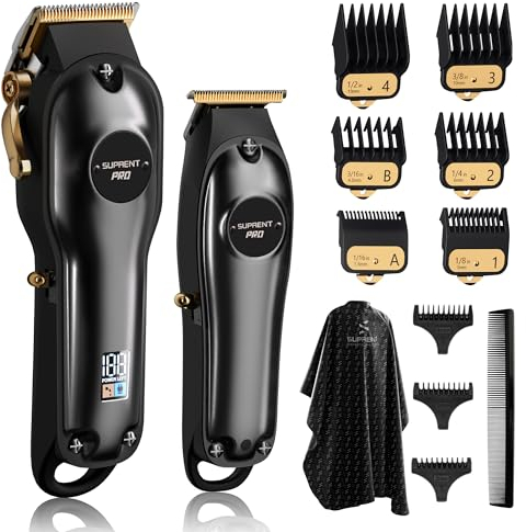 SUPRENT Haarschneidemaschine Professionelle und Trimmer- Haarschneider Set für Herren Zero Gap, Kabelloses Friseur Haarschneidemaschine Profi mit LED-Display (Schwarz)