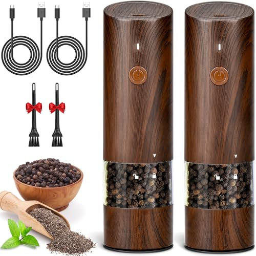 ETELIAR Macina Sale e Pepe Elettrico Set di 2, Macina Spezie a Grana Regolabile, Macinazione Automatica, Luce LED con Spazzola di Pulizia per Cucina Ristorante BBQ