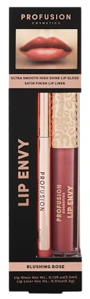 Profusion Lip Envy Blushing Rose Gloss and Liner Set, Bold Colour Payoff, Non-Sticky Shine, Smooth Coverage and Vegan Formula