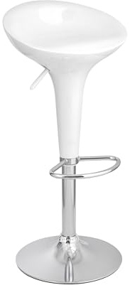 Baroni Home Sgabello Bar Girevole con Altezza Regolabile, Seduta in Plastica Base Cromata con Poggiapiedi e Fondo Antigraffio, Sgabello Cucina, Ristorante, Penisola, 40x45x59-79 cm (Bianco, 1)