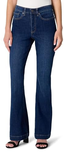 Amazon Essentials Jeans a Vita Alta che Valorizzano le Forme, a Zampa di Elefante, Super Elasticizzati Donna, Lavaggio Ombré Scuro, 44-46