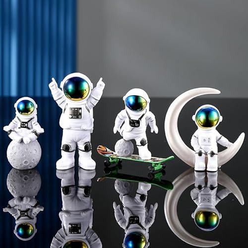 Astronautfigurer, uppsättning med 4 – rymddekoration för skrivbord, tårta och bil | Rymddekorativa figurer gjorda av harts | Present till barn och vuxna (färggradient-4)