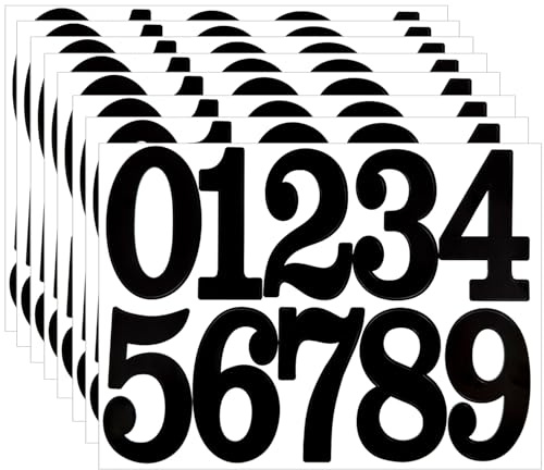 Number Stickers, 80pcs Black Number Sticky 3 Inch Self Adhesive Vinyl Sticky Numbers 0-9 House Numbers for Mailbox,Door（8 Sheets, 75mm