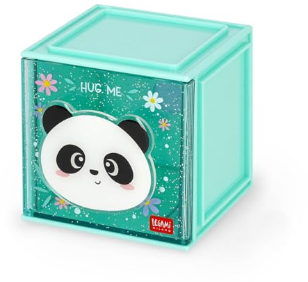 Legami - Boîte modulaire de bureau Cutie Cubes, Thème Panda, Organiseur de Bureau, Boîte de rangement, Feuille d'autocollants inclus, Empilable, Multifonctionnel, en ABS, 90 x 90 x 100 cm