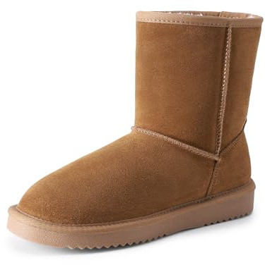 DREAM PAIRS Bottes Femme Daim Véritable Doublure Fausse Fourrure Imperméables Antidérapantes Hiver Chaudes Confort Mémoire de Forme Slip On Classiques,Size 40.5,Marron,SDSB25004W