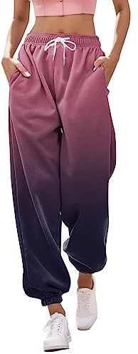 Jogging Large Femme, Colori sfumati Taille Haute Resserré Cheville Jogging avec élastique & Poches Pantalon Survetement Con Cintura Décontracté Sport Pantalons de Yoga, S-2XL