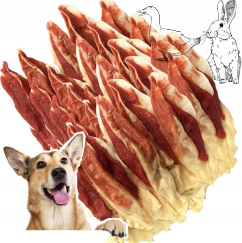 LalaZoo Hunde Snack Kaninchenohren mit Ente 500g Natürliche Kausnacks für Hunde Proteinreich Getreidefrei Ohne Zuckerzusatz Belohnung Zahnpflege-Snack