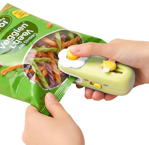 Litinliv Mini Sigillatore, Sigillatrice per Sacchetti 2 in 1 Ricaricabile, Saldatrice per Plastica con Taglierina Incorporata, Sigilla Sacchetti Gli Alimenti Freschi e Croccanti - Verde Germoglio