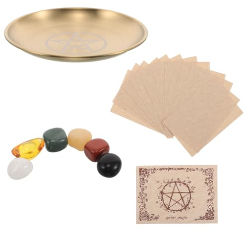GARVALON Plateau Rituel en Métal Rond 25 CM pour Pierres D’Autel et Divination Plateau Décoratif Multifonction pour Bougies Chauffe-Plat Support Spirituel pour Contemplation et Prière