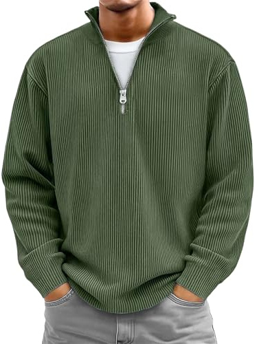 Pull Homme à col Montant et Fermeture éclair Quart de Zip, Manches Longues, col Montant, Style décontracté 2025