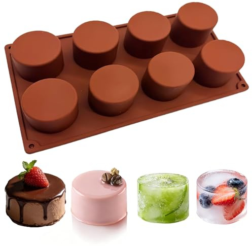 duoyif silikonform cylinder 8 hål Ø 5,6 cm höjd 3,6 cm chokladform BPA-fri, rund cylinderform silikon bakform för choklad mousse gelé, cylinder is för whisky cocktails