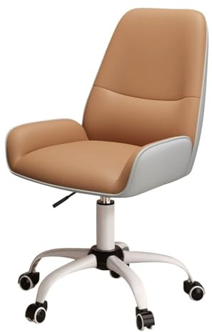 Kontorsstolar I Konstläder Med Svängfunktion Datastol Med Hög Rygg Och Mobila Hjul, Besöksstol För Konferensrum(Bruin,White Legs)