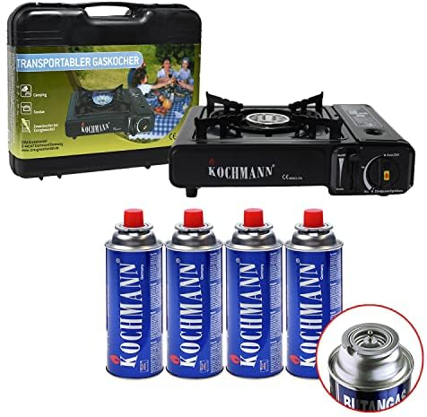 Kochmann® Campingkocher Gaskocher mit 4 Gaskartuschen 227g MSF-1A + Tragekoffer