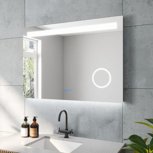 Dalesserie badrumsspegel med belysning 100 x 70 cm sminkspegel 3-vägs förstoring kall vit neutral vit varm vit dimbar beröringsbrytare anti-imning LED badrumsspegel för väggbrytare