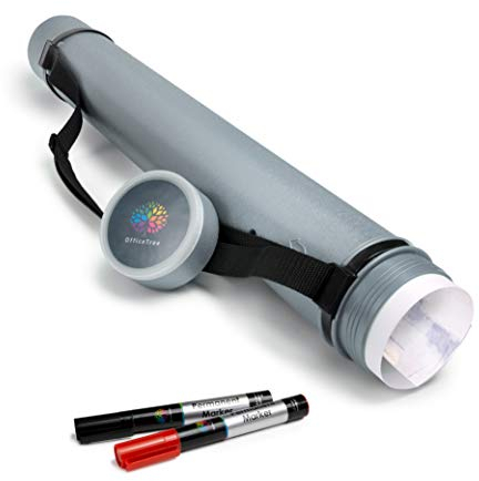 OfficeTree Tubo Portaplanos Plástico Plata - para Transporte y Almacenamiento - Tubo para Guardar Planos - Longitud y Correa de Transporte Extensible - Tubo para Poster