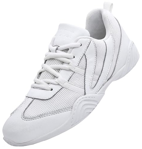 WUIWUIYU Femme Chaussures de Course Sports Mesh Respirante Gym Running/Cheerleading Chaussures de Danse pour Fille -Blanc 36