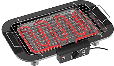 Barbacoa de carbón portátil Parrilla eléctrica interior con sartén de goteo de acero inoxidable y neta de asado a la parrilla, menos barbacoa de barbacoa 2000W, calefacción rápida desmontable, fácil d